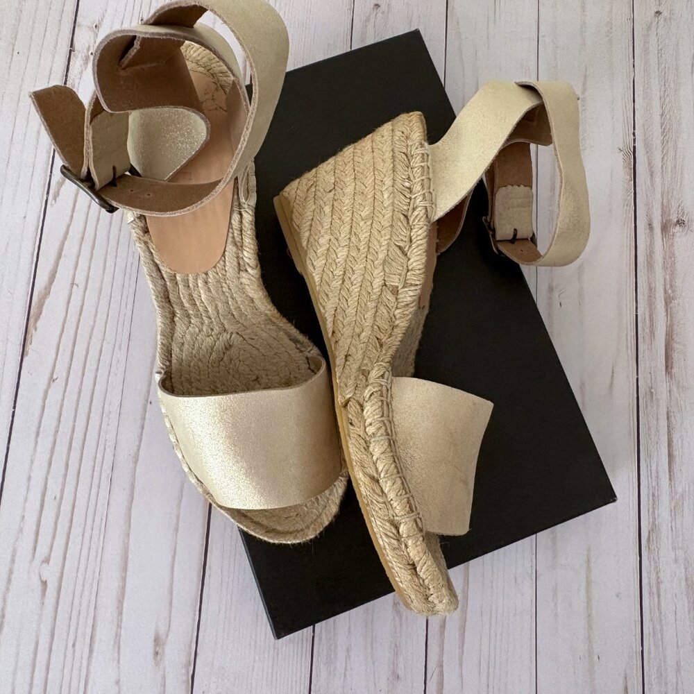 J.Crew Corsica Espadrille Wedges, Shimmer Platinum, sz 7 (fits as 8)
